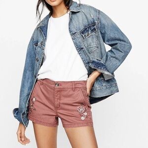 Express Mid-Rise Floral Embroidered Shorts